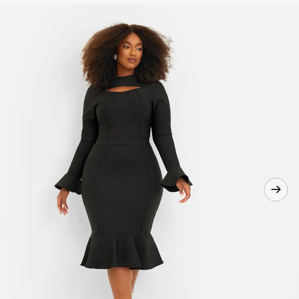 Amie Bandage Bell Sleeve Midi Bodycon Dress - Black